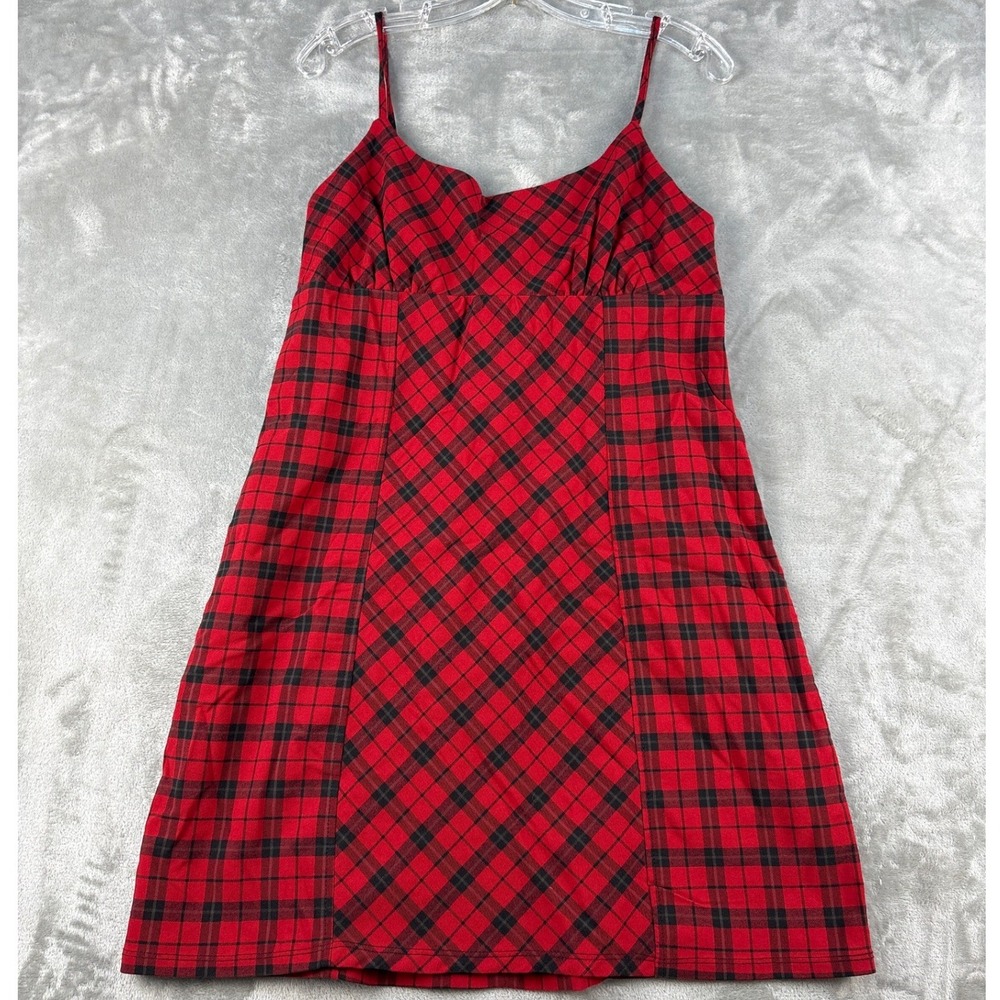 Wild Fable Dress Womens L Red Black Plaid Mini Sleeveless Grunge NEW